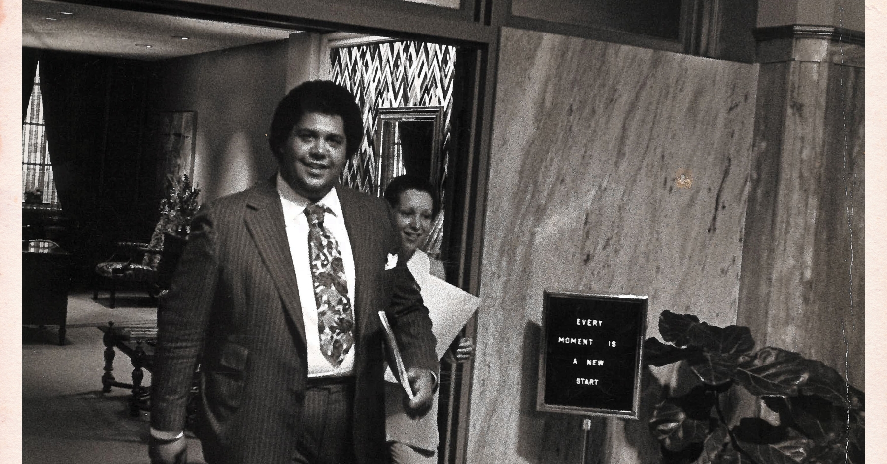 Black and white photo of Maynard Jackson and Pearl Cleage.